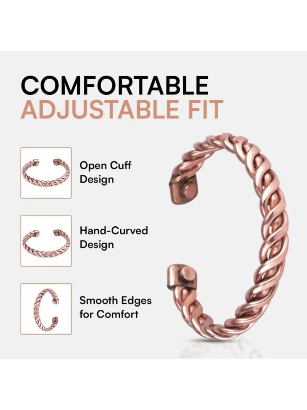 Unisex Adjustable Copper Twisted Cuff Bracelet - Handmade Metal Jewelry for